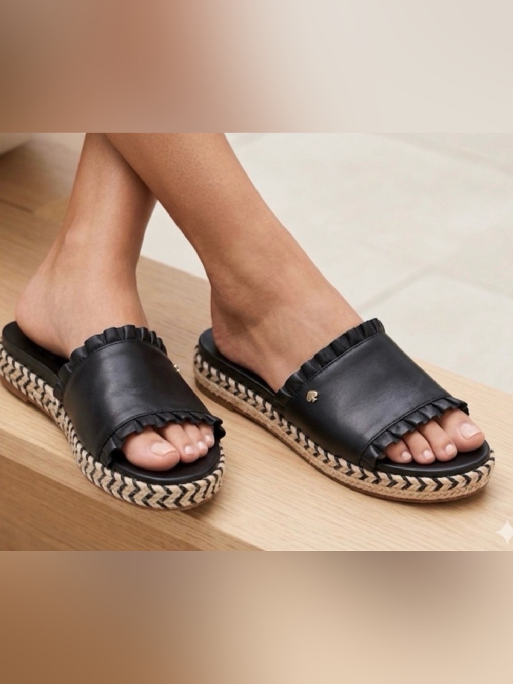 kate Spade Zahara Leather Sandals Black Slide Espadrille Platform Size 9.5 - Picture 16 of 16